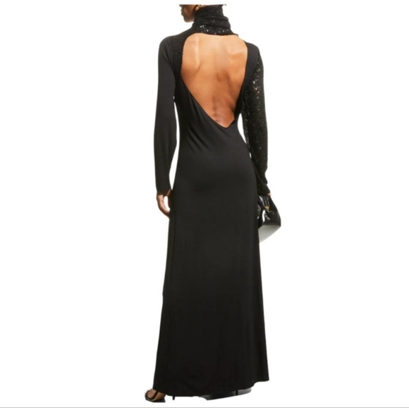 IN THE MOOD FOR LOVE Dunaway Black Sequined Open-Back Turtleneck Formal … - Picture 2 of 11